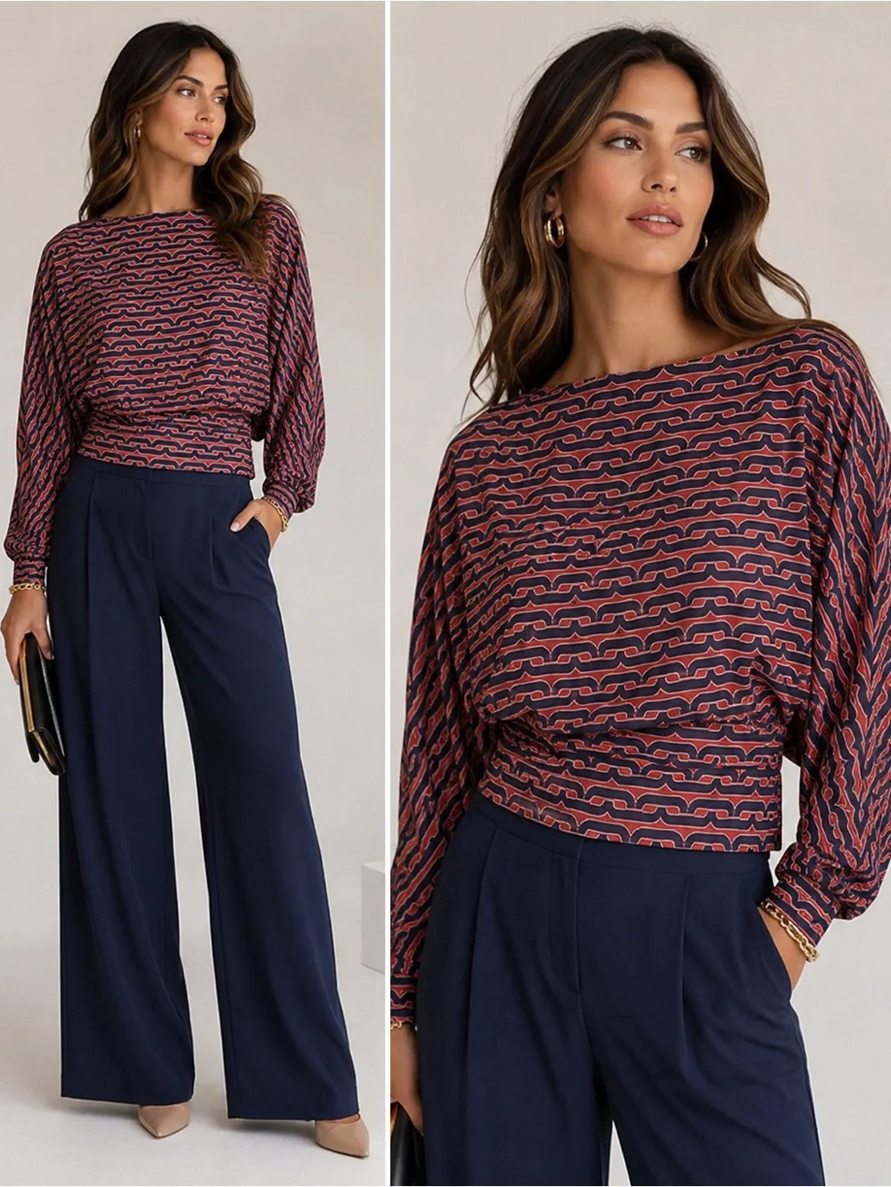Halston Women's Printed Commuter Dolman-Sleeve Top blouse Sz L NWOT - Picture 12 of 12